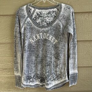 Nantucket Pullover TShirt Women‎ Small Gray Long Sleeve Casual Top Curved Grunge